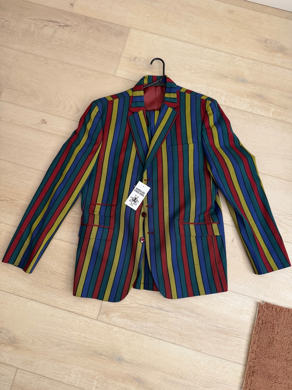 Men's Multicolor Vertical Stripe Blazer - Red, Blue & Green